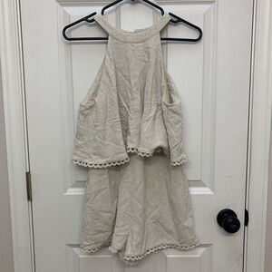 Sage The Label Women Sz S Sleeveless Romper Linen Layered Look High Neck Pockets